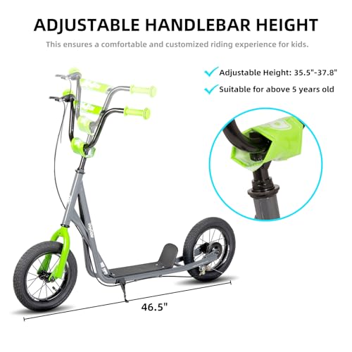 Image of JOYSTAR Kick Scooter for Kids with 12 Inch Front and Rear Wheel, Rear V-Brake and Adjustable Handlebar, Youth Scooter for Indoor & Outdoor, Green
