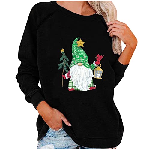 Sweatshirt Femme Noël tunique à manches longues imprimé mode pull hiver décontracté noir L