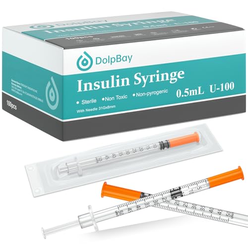 DolpBay Insulin Syringe with Needle, 0.5cc 31G 5/16