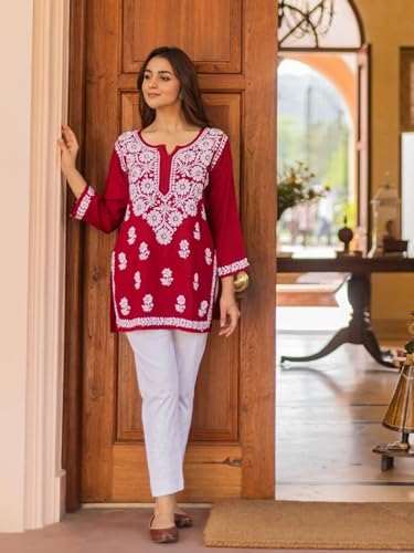 Image of Sidhidata Women Rayon Regular Stylish Kurti with 3 /4 Sleeves & Beautiful Neck Embroidery Ideal for Casual Office Wear & Everyday Comfort (Kurti Angell)