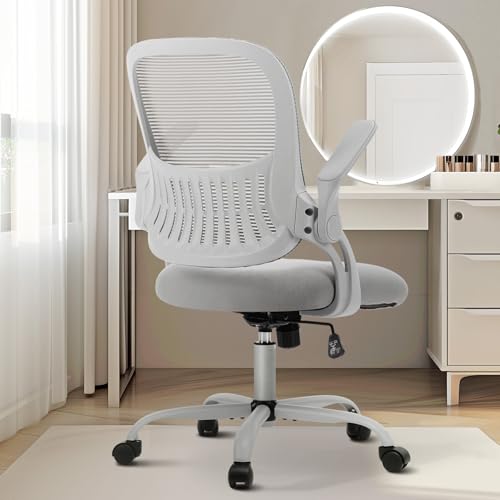 Sweetcrispy Ergonomic Office Desk Chair Mesh Adjustable Swivel Mid-Back Computer Chair with Lumbar Support Comfy Flip-up Arms for Home Office