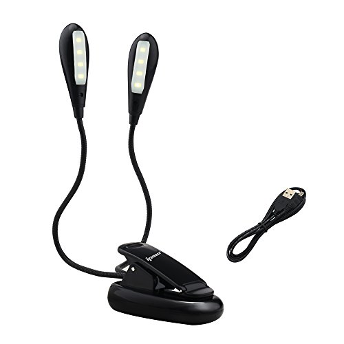 Ipow Lámpara Lectura de Escritorio Flexible y Recargable con Clips, Brillo de 2 Niveles, Flexo de Pinza Portátil Adjustable con la Carga del USB para Leer, Viajar, Nuevo