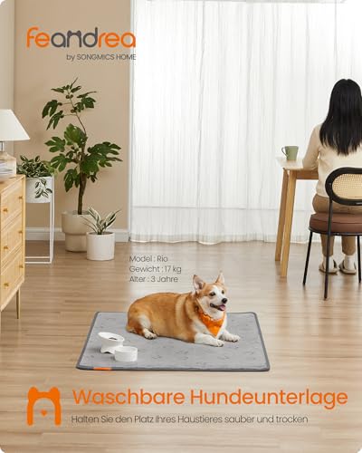 Feandrea Hundedecke, 2er Set, Wiederverwendbare Hundematte, 122 x 91 cm, XL, wasserdicht, auslaufsicher, rutschfest, saugfähig für Hunde, Katzen, Kaninchen, Taubengrau PTD003G01