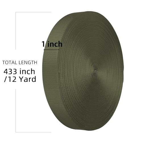 Image of Nylon Webbing 1 Inch 1.5 Inch, Heavy Duty Nylon Webbing Strap 12 Yard,Durable Strapping for Indoor or Outdoor Gear, DIY Crafting, Repairing (ArmyGreen, 1 inch-12 Yard)
