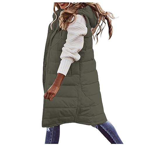 Long Puffer Vest for Women Sleeveless Hood Jackets Winter Warm Puffy Coats Removable Hood Lightweight Packable Vest
