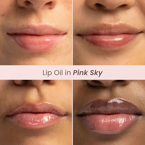 Image of Burt's Bees Lip Oil Pink Sky, Instant Hydration, Nourishes and Softens Lips, Sheer Wash of Color, High Shine Finish, Responsibly Sourced Jojoba Oil, Non Sticky, Wand Applicator, 0.15 Ounce