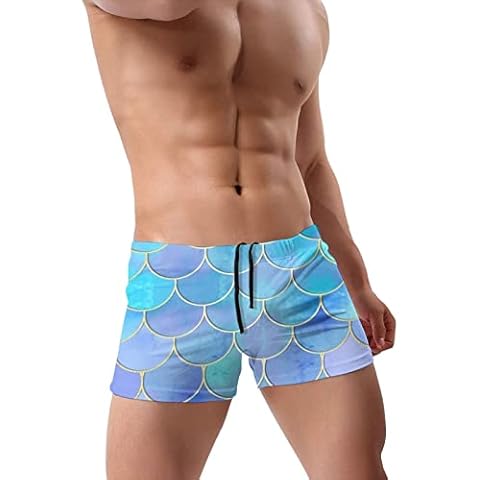 NUGBTRD Gold Mermaid Scale Men's Swimming Trunks, Quick Dry Beach Shorts with Adjustable Drawstring for Surfing Diving Cover