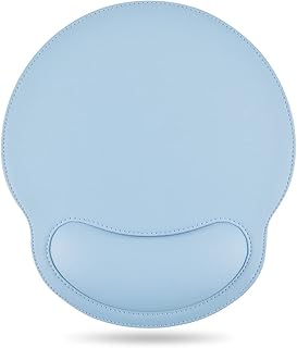 DETUOSI Mouse Pad, Leather Mouse Pad Wrist Rest Support,Ergonomic Design Durable Memory Foam Non-Slip Rubber Base Wrist Rest Mouse Mat, Relief Pain Mousepad for Computer/Office/Home/Travel #Sky Blue