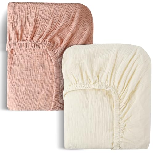 Image of FHMJYH Muslin Cotton Crib Sheets 2 Pack 100% Cotton Unisex Sheet Fits Standard Crib Sheets and Toddler Sheets for Baby Girls Boys 28x52 Inch Soft Comfortable Breathable Crib Sheet Bohemian