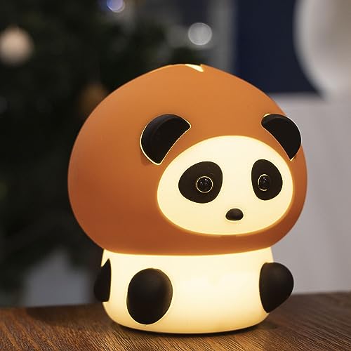 Luz noturna de panda castanha, luz de silicone LED que muda de 7 cores, sensor de toque, temporizado