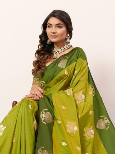 Image of SGF11 Women's Kanjivaram Pure Soft Silk Saree With Unstitched Blouse Piece