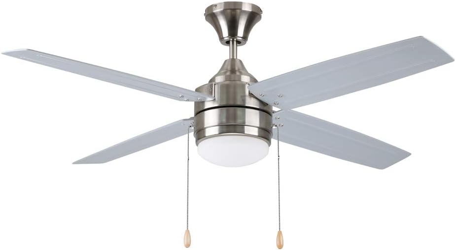 Litex Industries - Aikman 52” Brushed Nickel Finish Ceiling Fan with 4 ABS Blades & LED Light Kit - AK52BNK4L - Damp Locations