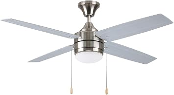 Litex Industries - مروحة سقف Aikman 52 مطلية بالنيكل المصقول مع 4 شفرات ABS ومجموعة إضاءة LED - AK52BNK4L - مواقع الرطوبة