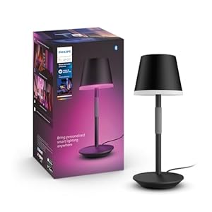 Philips Hue Go Smart Portable Table Lamp [Downlight - Black] Rechargeable Lamp, White & Colour Ambiance LED with Bluetooth, for Home Indoor Living Room, Office, Bedroom Lighting