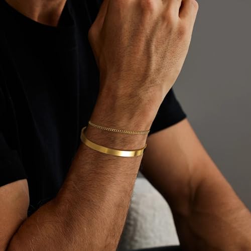 Image of Moodear Bracelet Set for Men, Sterling Silver Gold Plated Chain Bracelet Set