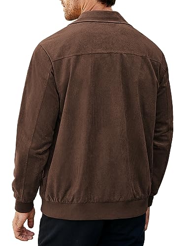 COOFANDY Men's Casual Suede Bomber Jacket Lightweight Full Zip Up Jackets Vintage Faux Leather Jacket4