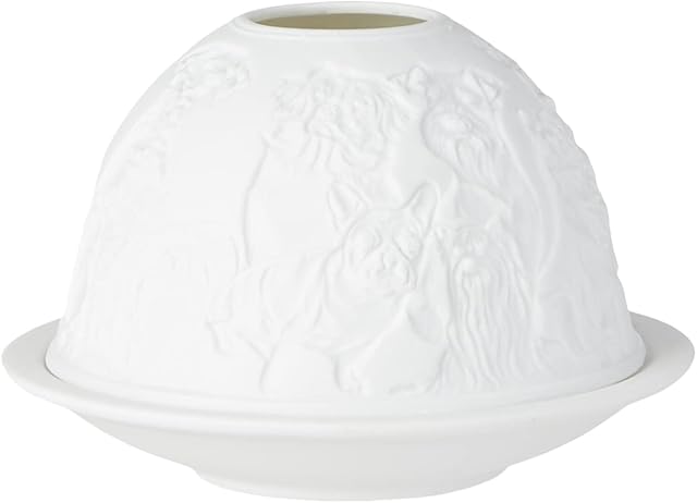Nordic Light Tealight Candle Holder, Set of Shade & Plate, Dogs Living, Dining Room Table, Home Decor Accessories-Porcelain-One Size, White Patterned