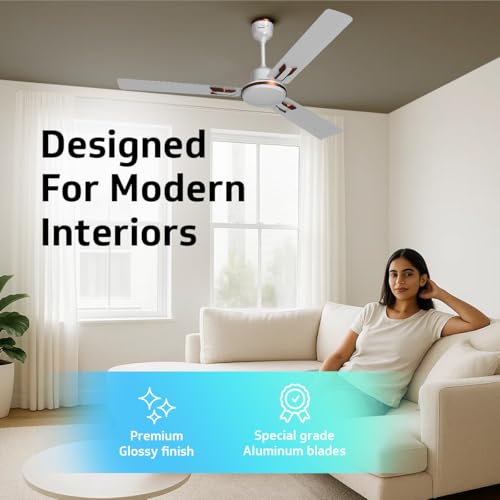 Image of V-Guard Pace Art Bz Ceiling Fan For Home | BEE 1 Star Rating | Decorative Trims | 370 RPM | 2-Year Coverage | 1200 mm (Pebble White)