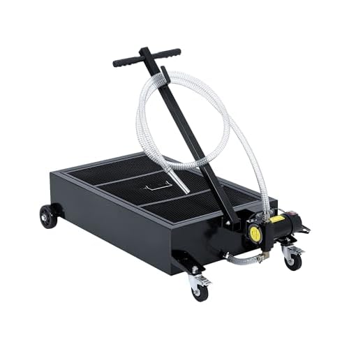 Low Profile Oil Drain Pan 12V, 25 gal Metal Oil Change Pan Large Capacity with 180W Electric Pump, 8 ft Hose & Folding Handle for Cars, SUVs, Trucks,