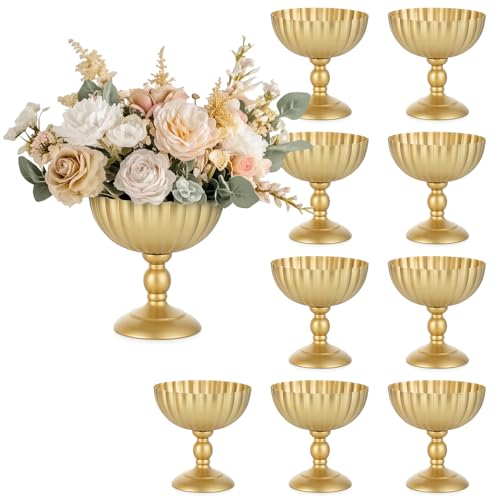 Sziqiqi Urn Vase for Wedding Centrepiece: 7.9in Gold Compote Bowl Vase Table Decorations - Floral Arrangement Pots Set of 10 - Metal Decorative Vases for Party Reception Dinner Table