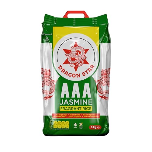 Dragon Star AAA Jasmine Fragrant Rice | Long Grain and Authentic Rice | Aromatic Flavour | Soft and Fluffy Texture | Perfect for Traditional Recipes | Weight 5kg | Pack of 1
