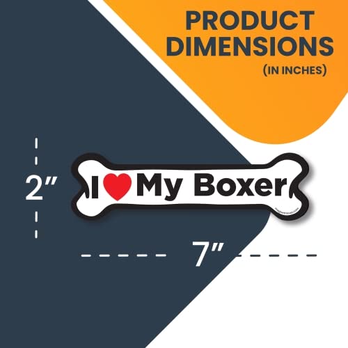 Image of I Love My Boxer Dog Bone Car Magnet 2x7 Inch, Dog Lover Gift | Heavy duty magnetic decal for car, truck, SUV or fridge, full color UV printed