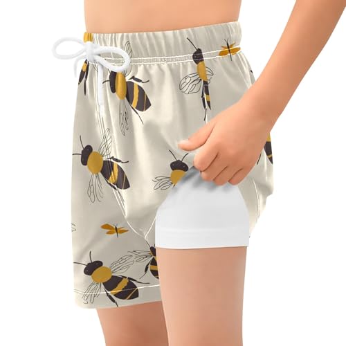 Bolaz Toddler Boys Swimwear Swim Trunks with Compression Liner 4T Bees Off-White2