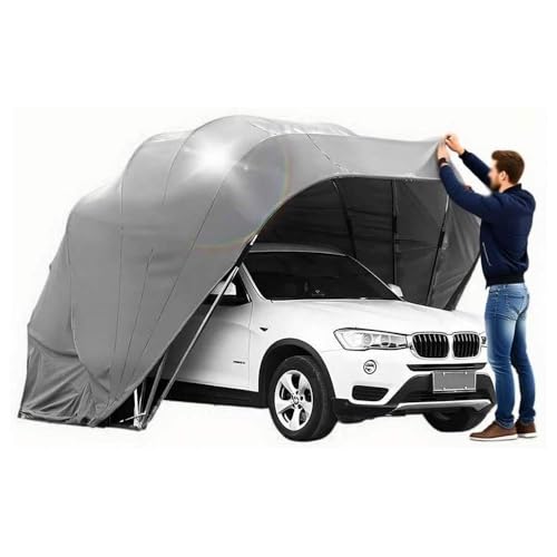 BEDCKCC Allwetterfester Carport, Mobile Edelstahl Faltgarage, Halbautomatischer Anti-Exposition-Carport, Abschließbarer, Für Pickups, Und Autos, Grau 5.9 X 2.7 X 2.45 M