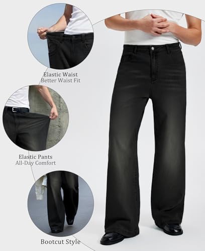 Image of Mens Bootcut Baggy Jeans Stretch Flared Wide Leg Old Money Jeans Lightweight Breathable Vintage Stylish Casual Denim Pants