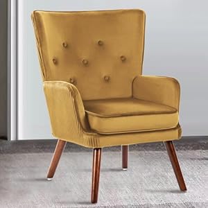 Velvet accent chair modern wingback armchair with high back 4 thick seat cushion velvet upholstered single sofa chair for living room bedroom reading vanity chair club arm chair yellow  urban country home decor