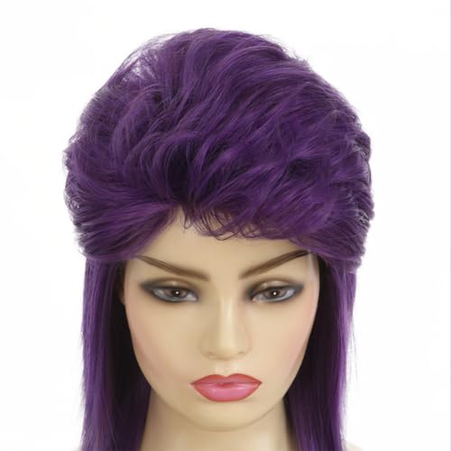 Image of Swiking Purple Mullet Wigs for Women 80s Rocker Shaggy Layered Fluffy Wig Shoulder Length Hair Cosplay Halloween Costume Wigs(Purple)