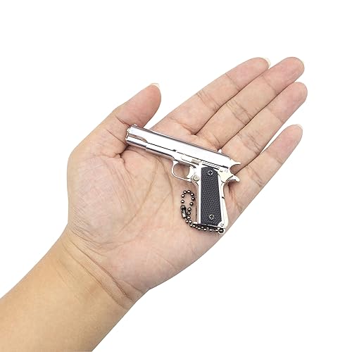 Zhongren Mini 1911 Key Chain Gun Model Shape Cannot Shooting Keyring Key Rings Pendant Ornament KeyChains for 14+ Men Amyfans (Silver) - Image 4