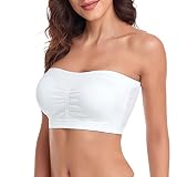 RISSCAN Women's Bandeau Bra Padded Strapless Bra Seamless Bandeau Bralette Tube Top Bra White Medium