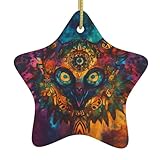 WZYWHJ Christmas Ceramic Star Pendant Decoration Hanging Festival Ornaments Ropes Holiday Party Favors Tie-Dyed cat Head Totem Picture