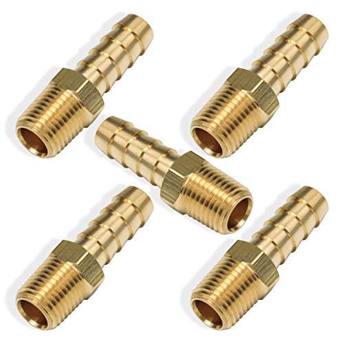 Boeray Brass Hose Barb Fittings 3/8 Inch Barb To 1/4 Inch Male Npt Thread Air Hose Fitting Adapter Pack Of 5 #TOP20