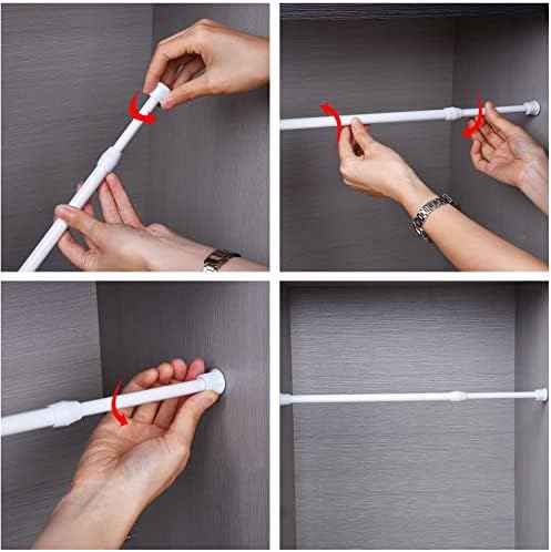 3 Pack Curtain Tension Rods Extendable Easy Use Extendable Curtain Poles for Window, Kitchen, Cupboard, Bathroom, No Drilling Net Curtain Rods 42-70Cm/16.54-27.56 Inch White (Diameter:13mm)
