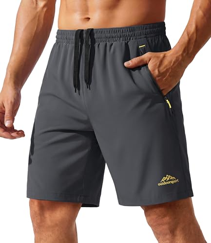 TACVASEN Jogging Shorts Mens Gym Running Shorts Male with Zip Pockets Summer Shorts Fitness Training Shorts Grey Workout Shorts Stretch Sweat Pants Dark Grey 36