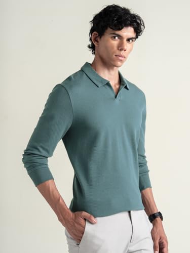Image of DAMENSCH Statement Popcorn Johnny Collar Full Sleeve Polo with Premium Cotton Blend, Popcorn Texture, Colours by High-IQ Dyes Heavy Weight Fabric T-Shirt for Men