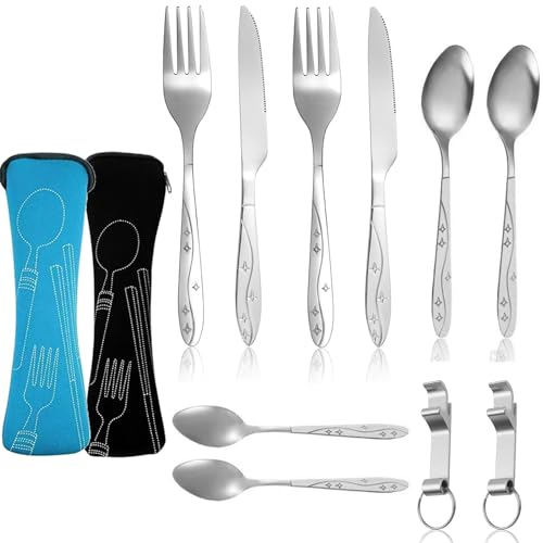 2 Pièces Couverts En Acier Inoxydable Avec Sac Ensemble De Couverts Transportables Cou verts De Camping En Acier Inoxydable Voyage Ensemble Cou verts Pour Le Camping,Les Écoles Et La Restauration