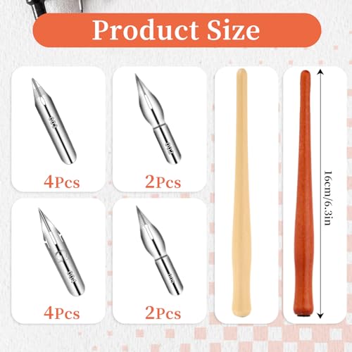 Piriuuo 14 Pack Dip Pen Set Nib Pen Holder Comic Pen Nib Set G Pen Ink Nib Calligraphy Pen Nibs Wooden Drawing Pen Holder with Stainless Steel Pen Nibs Dip Pens for Writing Painting - Image 2