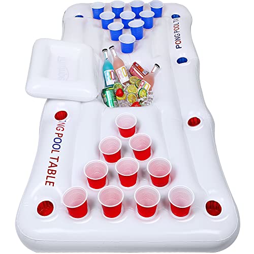 Triumpeek Inflatable Pool Game Table Float With Cooler, 6Ft Blow Up Floating Pool Game Raft Lounge, Fun Pool Party Game Table For Adults, Cups & Balls Not Included #TOP17