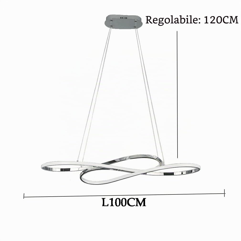 Lanekd Lampada a Sospensione Lampada da Tavolo da Pranzo Cromo Lampadario LED Dimmerabile Con Telecomando 36W Soggiorno Lampada Moderna Regolabile Altezza Ufficio Cucina Lampadari (Cromo)