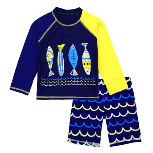 Image of Boys Two Piece Rash Guard Swimsuits Kids Long Sleeve Sunsuit Swimwear Sets