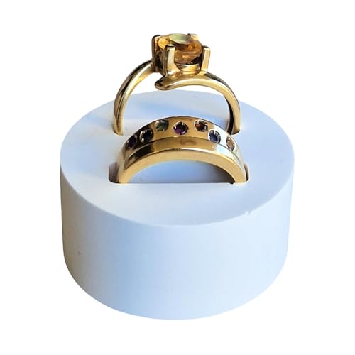 Lolydol Porte bague anneau porte bijoux présentoir artisanal en plâtre céramique pour 2 bagues (Rond 2 bagues)
