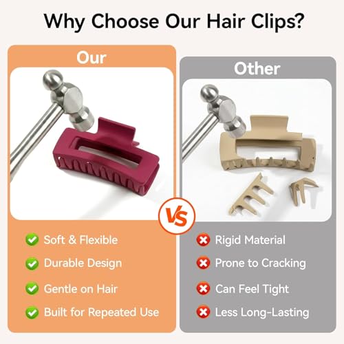 Image of 4 PCS Large 4.1in Silicone Matte Hair Claw Clips, Soft Flexible Mello Claw Clip & Mello Cloud Clip, Non-Slip Hair Jaw Clamps for Thick & Thin Hair,Daily Wear & Hairstyling (Silicone Rectangle)