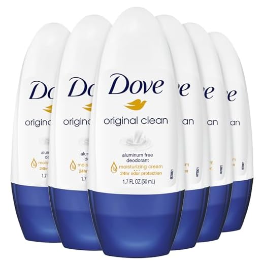 Dove Aluminum-Free Deodorant for Women, Original Clean Roll-On 6-Pack – ¼ Moisturizing Cream Formula with 24H Odor Protection, 1.7 Fl Oz Ea