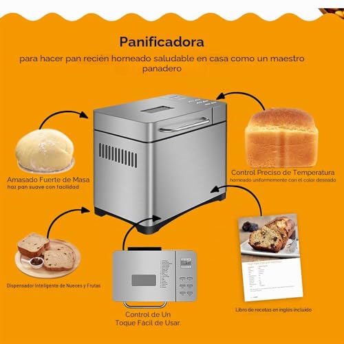 Miniatura 3 de Máquina De Bread Automática 19 En 1 Con Temporizador Y 15 Horas, 650 W Programable, Panel Táctil Digital, Mezcla, Corte De Rodillo, Baking, Dispensador De Frutas.