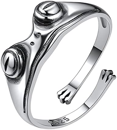 SILVERCUTE Frog Open Ring 925 Sterling Silver Adjustable Cute Animal Stacking Finger Ring for Women Men