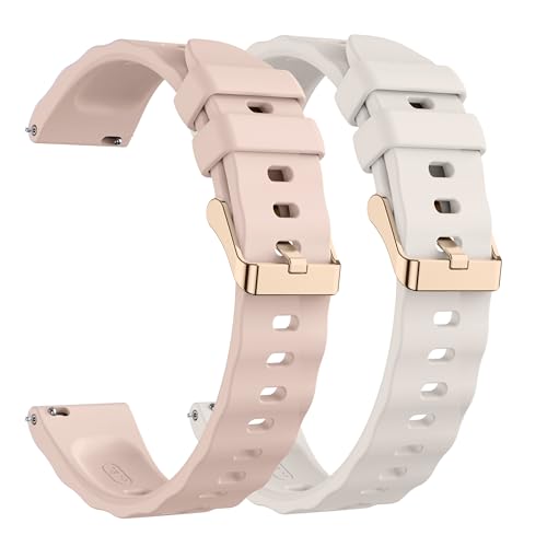 DEALELE [2-PACK Bands Compatible with Huawei Watch GT6 / GT5 / GT4 41mm / GT5 Pro 42mm / Garmin Venu 3S / Forerunner 265S / Fossil Women's Gen 6, 18mm Soft Silicone Replacement Strap,Pink+Starlight-R