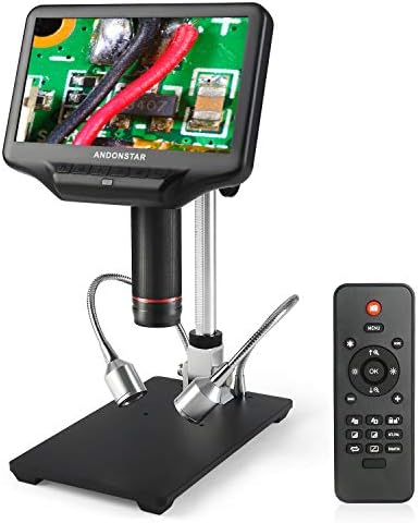 Andonstar AD407 3D HDMI Soldering Digital Microscope with 4MP UHD and 7 inch Adjustable LCD Screen USB Electronic Video Microscopes for Phone Repairing, Circuit Board, SMT SMD DIY